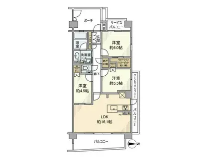 ウェリス茅ヶ崎東海岸南(3LDK/5階)の間取り写真