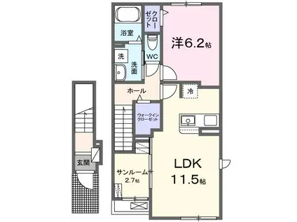 益子町 大沢アパート2(1LDK/2階)の間取り写真