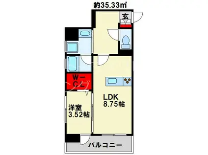北九州モノレール 平和通駅 徒歩3分 11階建 築3年(1LDK/8階)の間取り写真