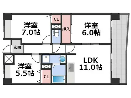 地下鉄千日前線 北巽駅 徒歩3分 10階建 築27年(3LDK/6階)の間取り写真