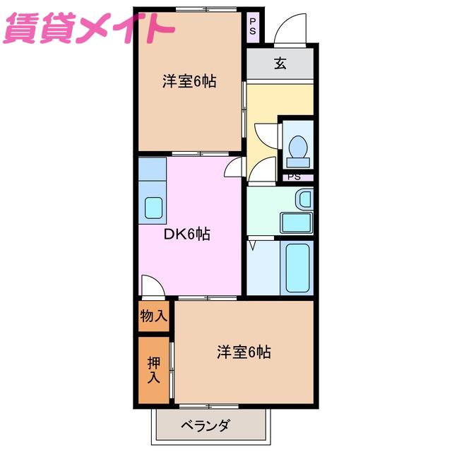 クレール三滝台(2DK/2階)の間取り写真