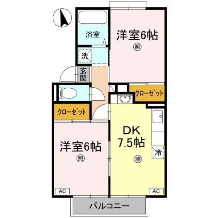 ウエストハイツ屋島B棟(2DK/2階)の間取り写真