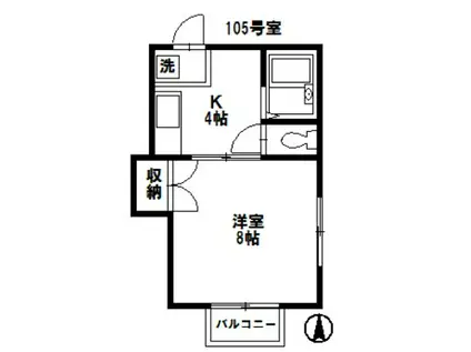 プルティエIII(1K/1階)の間取り写真