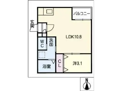 WARREN SHIMOKOMENOII(1LDK/2階)の間取り写真