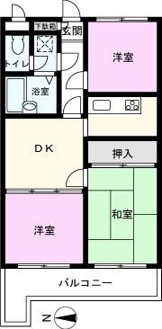 セザール春日部(3DK/4階)の間取り写真