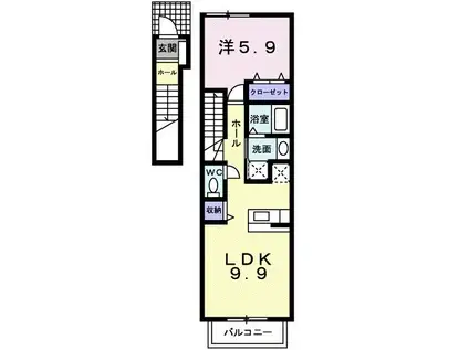 アンソレイユアオキIIB(1LDK/2階)の間取り写真