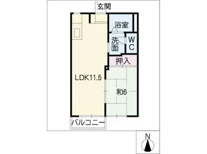 フレグランスシティ B棟(1LDK/2階)の間取り写真