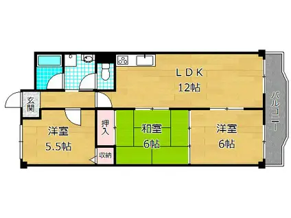 コーポ春日丘(3LDK/3階)の間取り写真