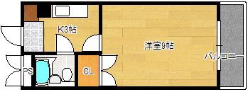 西本ビル(1K/3階)の間取り写真