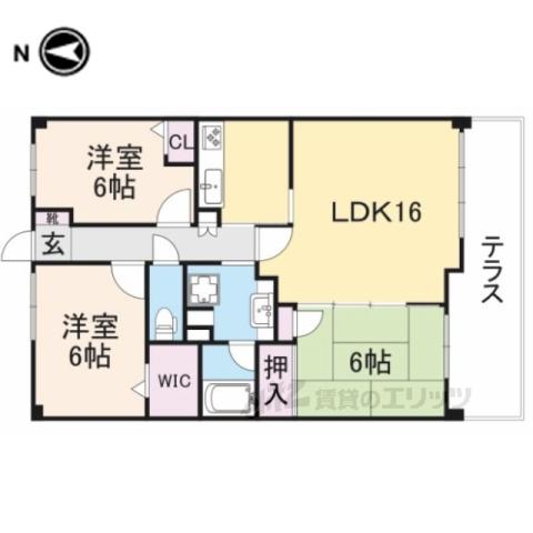 エスバイエルクラスタあやめ池(3LDK/1階)の間取り写真