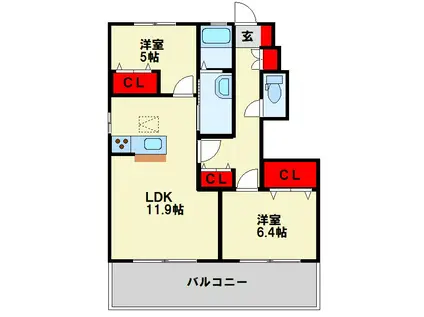 マインフェルト B棟(2LDK/1階)の間取り写真