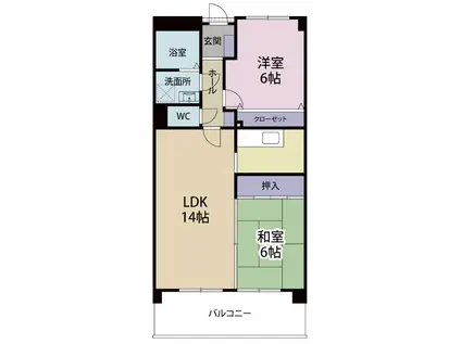 菊竹ビル金鶏(2LDK/5階)の間取り写真