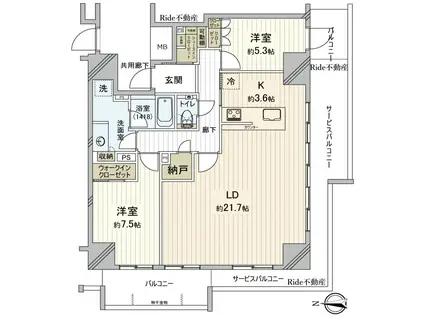 シエリアタワー大阪福島(2LDK/24階)の間取り写真