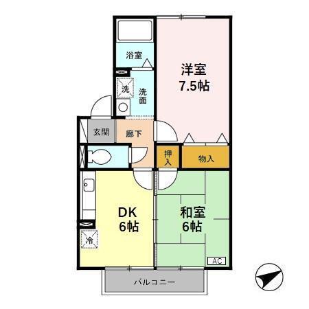 ラフィネ北間(2DK/1階)の間取り写真