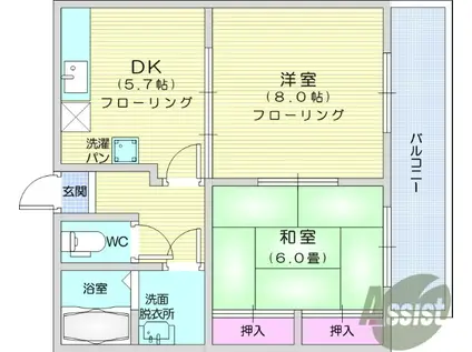 郡山ステージワン(2DK/2階)の間取り写真