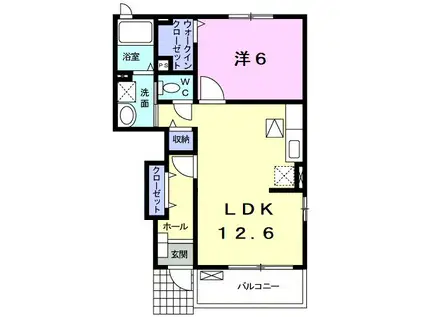 プラシードS II(1LDK/1階)の間取り写真
