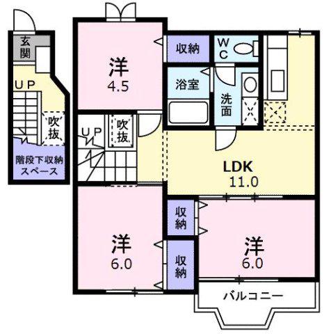 本今ガーデンスクエア-B(3LDK/2階)の間取り写真