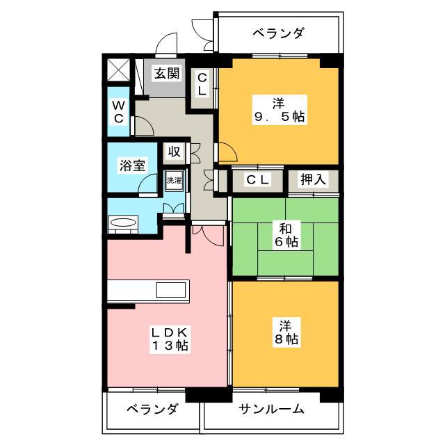 アクシス参番館(3LDK/6階)の間取り写真