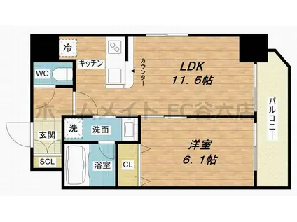 スプランディッド安土町(1LDK/6階)の間取り写真