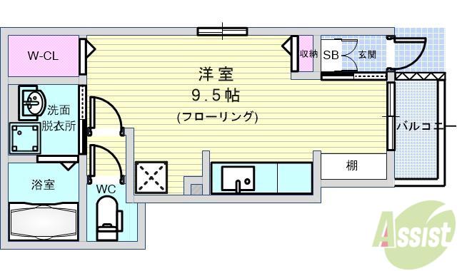 ドリーム セリシール(ワンルーム/1階)の間取り写真