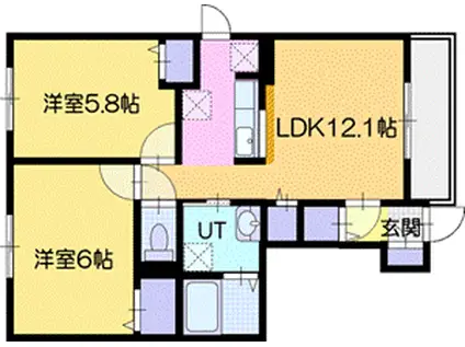ラカーサ・ミーア(2LDK/1階)の間取り写真