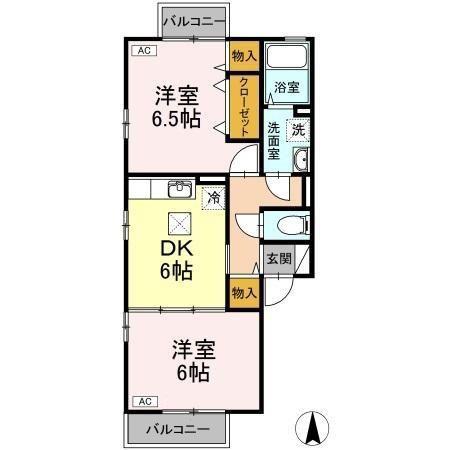 アベニュー北野D(2DK/1階)の間取り写真