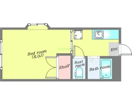 オークヒルズIII(1K/1階)の間取り写真