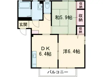 クレストコートII(2DK/1階)の間取り写真