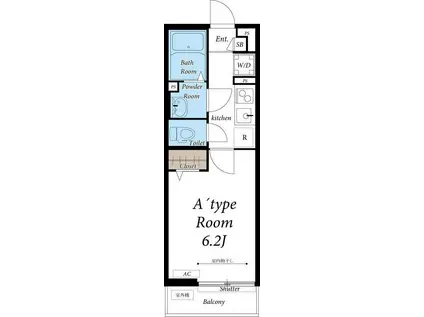 リブリ・ラヴィアンローズ・国立(1K/1階)の間取り写真