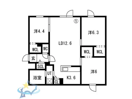 HILLS SAPPORO VI (3LDK/1階)の間取り写真