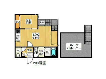 GRANDTIC CUORE(1LDK/2階)の間取り写真