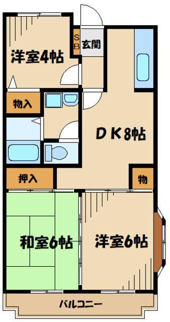 メゾンベール桜台(3DK/4階)の間取り写真