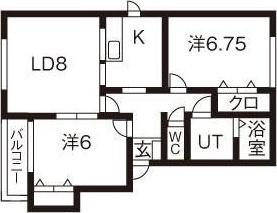 アップルヴィレッジU(2LDK/2階)の間取り写真