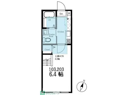 ハーミットクラブハウス横浜LUNA(1K/2階)の間取り写真