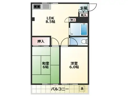 べルヴィハウス(2DK/1階)の間取り写真