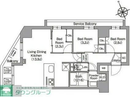 コンフォリア東葛西(3LDK/7階)の間取り写真