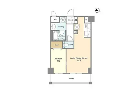 CASSIA藤沢本町(1LDK/3階)の間取り写真