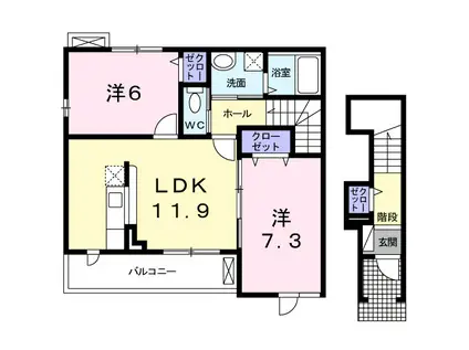 シャイニング リバーサイド(2LDK/2階)の間取り写真