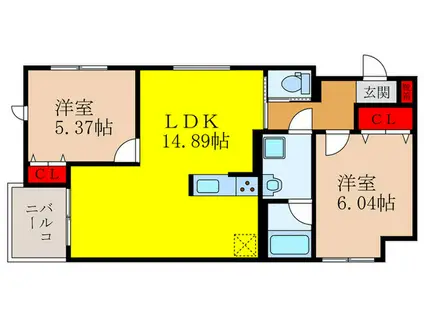 シェモア池田市豊島北(2LDK/3階)の間取り写真