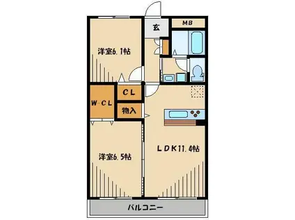 カーサソレアード(2LDK/3階)の間取り写真
