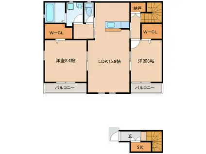 カーサ・オルセット(2LDK/2階)の間取り写真