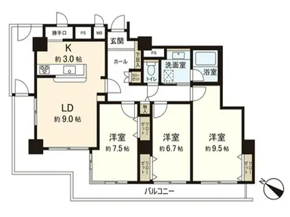 ツインタワー広瀬川・春圃(3LDK/8階)の間取り写真