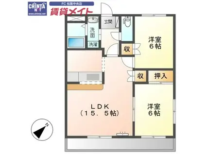 リヴェール(2LDK/1階)の間取り写真