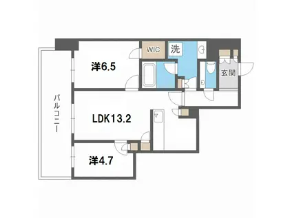 プレミストタワー新さっぽろ(2LDK/13階)の間取り写真