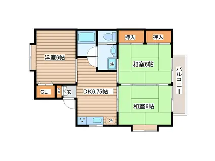 ベラカーサII(3DK/1階)の間取り写真