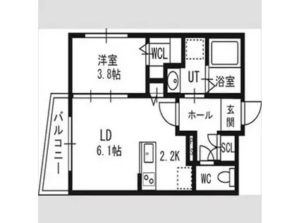 アルファスクエア北12西3(1LDK/6階)の間取り写真