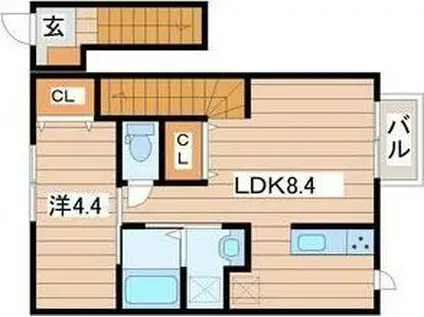キララ鈎取本町II(1LDK/2階)の間取り写真