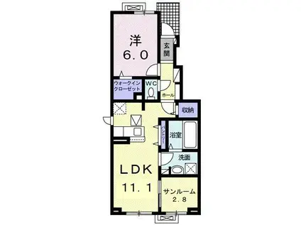 セルサス・鶴賀 B(1LDK/1階)の間取り写真