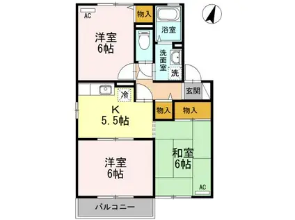 セジュールカワイA棟(3K/2階)の間取り写真