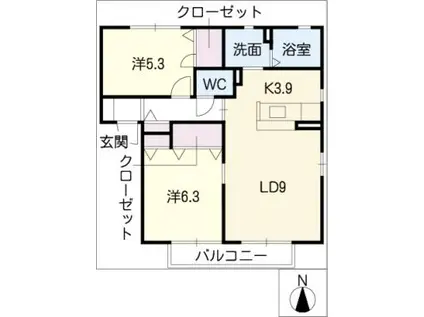 パルナシウス三ノ輪 A棟(2LDK/1階)の間取り写真